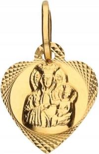 Złoty medalik 585 serce Matka Boska Częstochowska Komunia pamiątka wisiorek