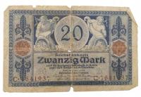 Stary Banknot kolekcjonerski Niemcy 20 marek 1915