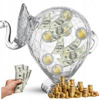 Стеклянная копилка слон большой прозрачный для монет и банкнот слон XXL