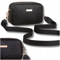 Czarna Torebka Skórzana Na Ramię Torba Damska Ekoskóra Pikowana Szeroki Pas