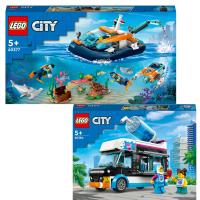 LEGO City 60377 Łódź do nurkowania badacza 60384 Pingwinia furgonetka