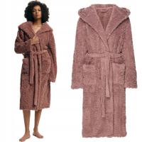 Henderson szlafrok damski do połowy łydki z kapturem brudny róż (dusty pink)