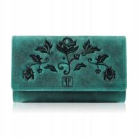 Женский кожаный кошелек PAOLO PERUZZI, зеленый цветочный принт, RFID защита