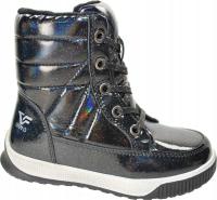 Czarne mieniące kozaki dla dziewczynki suwak lakierowane wysokie botki r 27