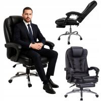 Fotel Obrotowy Biurowy Krzesło Biurowe BOSS SLIM Podnóżek Czarny Ekoskóra