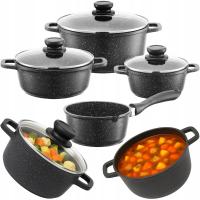 НАБОР КАСТРЮЛЬ ИНДУКЦИОННЫЙ НАБОР КАСТРЮЛЬ ГАЗ КАСТРЮЛЯ МРАМОРНЫЕ КРЫШКИ 7 EL.