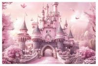 Tapeta dla dziewczynki zamek różowywróżka struktura na wymiar PREMIUM