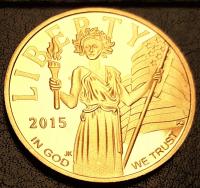 США, $ 100 2015, 1 унция золота, American Liberty High Relief Gold