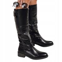 Kozaki damskie do kolana płaski obcas klasyczne czarne ZY1087