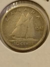 MONETA srebrna 10 CENTS 1943r SREBRO Canada Jerzy VI