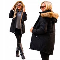 VIANNE Wyszczuplajaca KURTKA Damska Parka Zimowa Ocieplana Futro Czarny