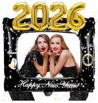 Zestaw Na Sylwestra BALONY 2026 + RAMKA Fotobudka Sylwester HAPPY NEW YEAR