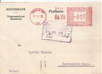 TRZECIA RZESZA -postkarte -druk firmowy -REICHSBANK-TARNOWSKIE GÓRY 1935 r