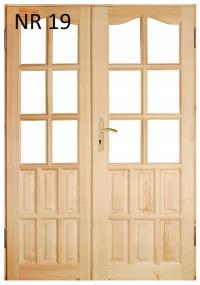 Дверь сосны двустворчатая № 19 с дверной коробкой сильная толстая с ручкой цвета