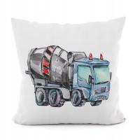 Poszewka dekoracyjna POJAZDY BETONIARKA 40x40 welwetowa biała