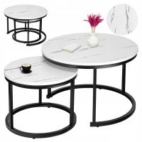 STOLIKI KAWOWE OKRĄGŁE 2W1 ZESTAW STOLIKÓW KAWOWYCH ROZKŁADANE MARMUR ŁAWA