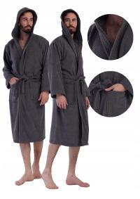Халат мужской хлопок махровый Vienetta теплый толстый завязанный капюшон