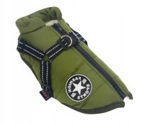 KURTKA UBRANKO DLA PSA KAMIZELKA CIEPŁA ZIMOWA ZIELONA Z SZELKAMI