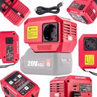 Akumulatorowy inwerter Worcraft przetwornica 230V USBC USB 5V Latarka