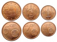 SAN MARINO ZESTAW 3 MONET 1 - 5 EURO CENT 2006 R - ZAMEK WIEŻA ŚWIĘTY UNC