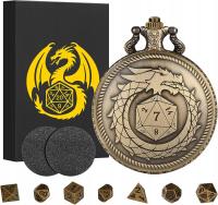 Zegarek kieszonkowy z kostkami DND pudełko z łańcuszkiem metalowe brąz