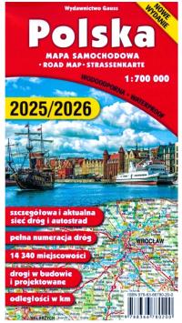 2025/2026 Polska mapa laminowana samochodowa gauss wodoodporna Polski Wyd.8