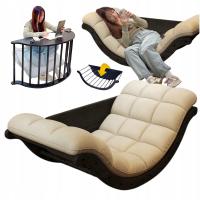 FOTEL BUJANY WYPOCZYNKOWY LEŻANKA 2W1 BEŻOWY DĄB STOLIK ŁAWA DO SALONU