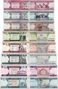 Afganistan zestaw 8 szt 1+2+5+10+20+50+100+500 Afghani - Pick 64-76 UNC