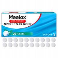 Maalox 400 mg + 400 mg objawowe leczenie nadkwaśności, 20 tabletek
