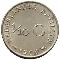 46210. Antyle Holenderskie - 1/10 guldena - 1966r. - Ag