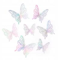 Motylki AŻUROWE HOLOGRAFICZNE SREBRNE naklejki dekoracja 3D na ścianę 12szt