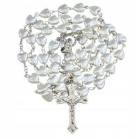 Różaniec białe perłowe serduszka