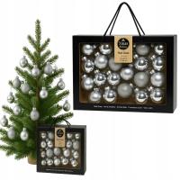 Bombki Choinkowe SZKLANE SREBRNE Zestaw Ozdób Świątecznych 42 SZT