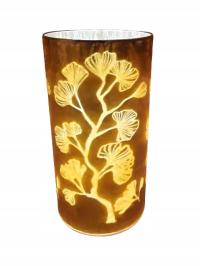 Lampion szklany złoty liście miłorzębu 10 LED