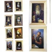 PORTRET,OBRAZEK ŻYD NA SZCZĘŚCIE W DREWNIANEJ RAMCE 12x17cm RÓŻNE RODZAJE