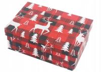 Pudełko ozdobne prezentowe w kratę RENIFERY na prezent twarde