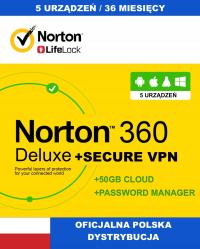 NORTON 360 Deluxe + Secure VPN 5 stanowisk / 3 Lata (nie wymaga karty)