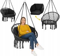 HUŚTAWKA BOCIANIE GNIAZDO Ogrodowa Fotel Wiszący Krzesło PODUSZKA Czarny