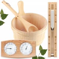 ZESTAW AKCESORIÓW DO SAUNY 4EL CEBER CHOCHLA KLEPSYDRA TERMOMETR SOSNOWE