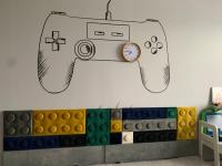 Gotowy układ paneli tapicerowanych w kształcie klocków 200 x 37.5