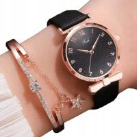 Набор часов браслет черный розовое золото элегантный для женщины