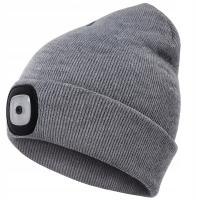 Czapka Zimowa z Latarką Lampką Czołową LED Ładowanie USB PRODUKT PL szara