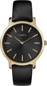 Zegarek damski elegancki czarny na pasku TIMEX złota koperta