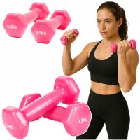 Hantle winylowe hantelki zestaw ćwiczeń FITNESS TRENING w domu 2x 0.5KG 1KG