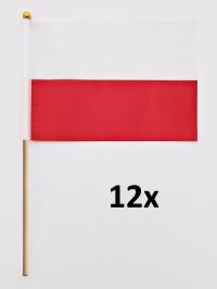 Chorągiewka Materiałowa Flaga Polski PATYCZEK DREWNIANY - 12 sztuk