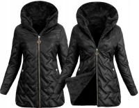 KURTKA DAMSKA ZIMOWA CIEPŁA ocieplana PIKOWANA Z MISIEM CZARNA