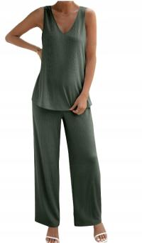 SHEIN KOMPLET CIĄŻOWY ZIELONY PRĄŻKOWANY 38 Ł5F