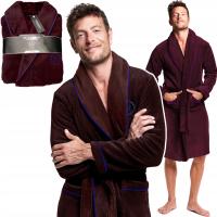 HENDERSON szlafrok męski ciepły PREMIUM kołnierz lamówka kieszenie bordo