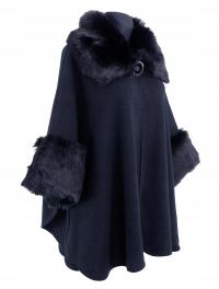 Темно-синий плащ пончо свитер искусственный мех R. 42-56