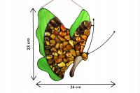 Witraż motyl Tiffany z bursztynem, ręcznie wykonany, na okno lub ścianę